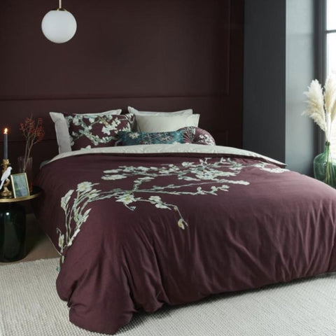 Bedding House Van Gogh Blossom Dark Red Cotton Quilt Cover Set King V442-HIN-QUILTCS-BLOSSOM-DARKRED-KI