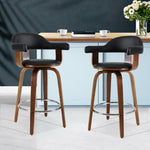 Artiss 2x Bar Stools Leather Seat Wooden Legs BA-TW-8036-BKX2