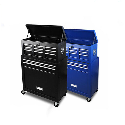 Black Tool Box 7 Drawer Chest Cabinet Trolley Toolbox Garage Storage Lockable Brake V465-95233