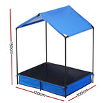 Keezi Kids Sandpit Metal Sandbox Sand Pit with Canopy Cover Outdoor Toys 120cm SAND-D-SQUARE-PLY-120-CANOPY-BU