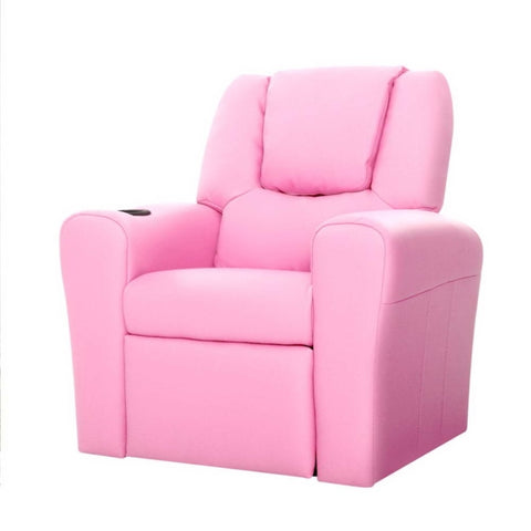 Keezi Kids Recliner Chair PU Leather Sofa Lounge Couch Children Armchair Pink KID-RECLINER-PK