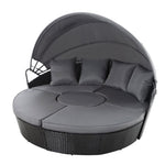 Gardeon Sun Lounge Setting Wicker Lounger Day Bed Patio Outdoor Furniture Black ODF-SUNBED-180OT-BK-ABC