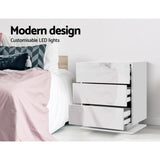 Artiss Bedside Table LED 3 Drawers - MORI White FURNI-O-LED-BS-02-WH