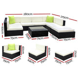 Gardeon 8-Piece Outdoor Sofa Set Wicker Couch Lounge Setting 7 Seater FF-SOFA-BK-8PC-ABE-N