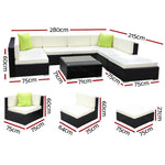 Gardeon 8-Piece Outdoor Sofa Set Wicker Couch Lounge Setting Cover FF-SOFA-BK-8PC-ABE