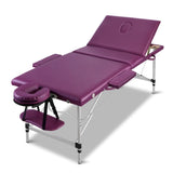 Zenses Massage Table 75cm Portable 3 Fold Aluminium Beauty Bed Violet MT-ALUM-GA301-VI-75