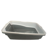 Cat Litter Tray Plastic 48x38.5x12cm Non Spill Mess Guard Rim Grey White Kitty Pan V238-SUPDZ-39639308566608