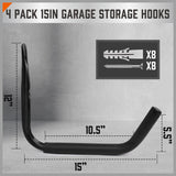 HORUSDY Large 4Pc Wall Mount Hook Set Heavy Duty Garage Kayak Holder Bike Rack V465-86051
