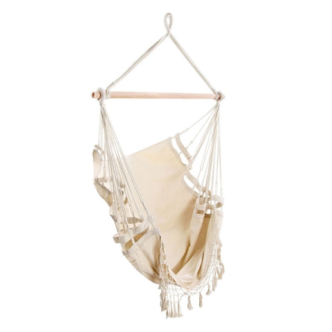 Gardeon Hanging Hammock Chair Outdoor Swing Hammocks Tassel Cream HM-CHAIR-TASSEL-CREAM