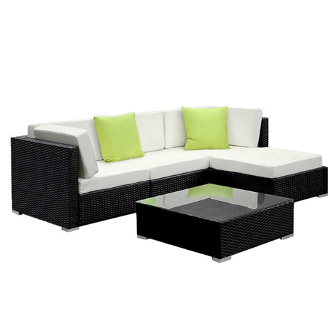 Gardeon 5-Piece Outdoor Sofa Set Wicker Couch Lounge Setting 4 Seater FF-SOFA-BK-5PC-AB-N