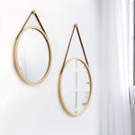 Hanging Round Wall Mirror 45 cm - Solid Bamboo Frame and Adjustable Leather Strap for Bathroom and V178-36015