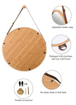 Hanging Round Wall Mirror 45 cm - Solid Bamboo Frame and Adjustable Leather Strap for Bathroom and V178-36015