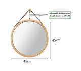 Hanging Round Wall Mirror 45 cm - Solid Bamboo Frame and Adjustable Leather Strap for Bathroom and V178-36015