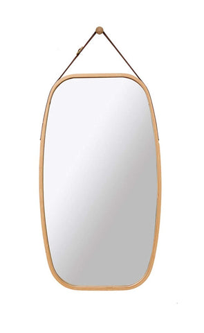 Hanging Full Length Wall Mirror - Solid Bamboo Frame and Adjustable Leather Strap for Bathroom and V178-36016