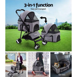 i.Pet Pet Stroller Dog Pram Cat Carrier Travel Large Pushchair Foldable 4 Wheels Grey PET-STROLLER-4WL-M-GR