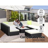 Gardeon 10-Piece Outdoor Sofa Set Wicker Couch Lounge Setting 9 Seater FF-SOFA-BK-10PC-ABCE-N