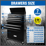 Black Tool Box 7 Drawer Chest Cabinet Trolley Toolbox Garage Storage Lockable Brake V465-95233