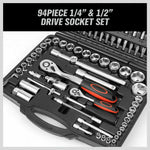 94Pc Socket Ratchet Wrench Set Screwdriver Bits Extension Torx Hex 1/4" 1/2" Dr. V465-SDY-90100