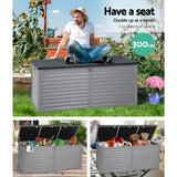 Gardeon Outdoor Storage Box 490L Container Lockable Garden Bench Tools Toy Shed Black OSB-S490-BK