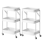 SOGA 2X 3 Tier Steel White Foldable Kitchen Cart Multi-Functional Shelves Portable Storage Organizer KITCHENXY012X2