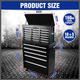 15-Drawer Tool Box Trolley Cabinet - Lockable Storage Cart Garage Toolbox Organizer System V465-95229+95236