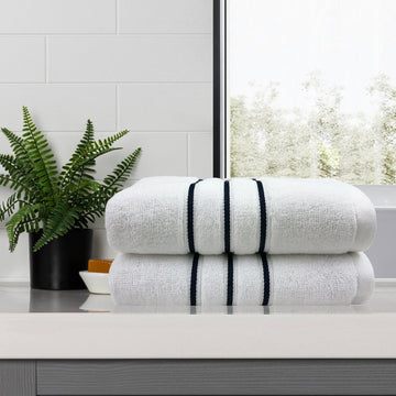 amor classic dobby stripe super soft premium cotton bath towel 2 pcs white V517-AMBT2-W