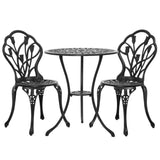 Gardeon 3PC Outdoor Setting Bistro Set Chairs Table Cast Aluminum Patio Furniture Tulip Black GB-CALU-3PC-XG1018-BK