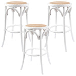 Aster 3pc Round Bar Stools Dining Stool Chair Solid Birch Wood Rattan Seat White V315-VOD-CAFE-22-3PC-KIT