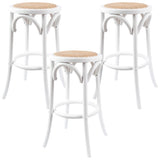 Aster 3pc Round Bar Stools Dining Stool Chair Solid Birch Wood Rattan Seat White V315-VOD-CAFE-22-3PC-KIT