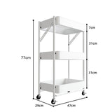 SOGA 3 Tier Steel White Foldable Kitchen Cart Multi-Functional Shelves Portable Storage Organizer KITCHENXY012