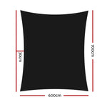 Instahut Shade Sail 6x7m Rectangle 280GSM 98% Black Shade Cloth SAIL-H-6X7-C-BK