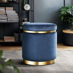 Artiss Ottoman Foot Stool Round Velvet Navy FS-B-675-VEL-NA