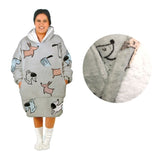 Adult Women Comfy Warm Blanket Hoodie with Sherpa Fleece Reverse Grey Dogs V442-ABR-BLANKET-ADULTHOODIEDOGS-GREY-SH