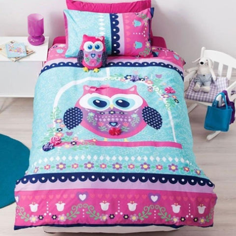 Cubby House Reversible Pretty Owl Quilt Cover Set Single V442-LDE-QUILTCS-PRETTYOWL-MULTI-SB