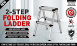 2-Step Portable Folding Ladder, Aluminum Frame Lightweight Home Ladder with Anti Slip Design, 150KG V465-95109