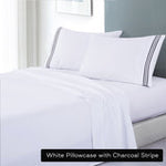 soft microfibre embroidered stripe sheet set queen white pillowcase charcoal stripe V517-EBMF1000-Q-WCHA