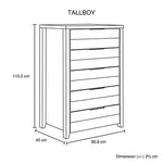 Tallboy with 5 Storage Drawers Natural Wood like MDF in White Ash Colour V43-TBY-CELWHA