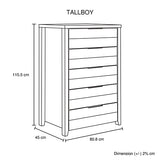 Tallboy with 5 Storage Drawers Natural Wood like MDF in White Ash Colour V43-TBY-CELWHA