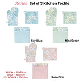 Set of 3 Renee Cotton Cover Kitchen Textile Sky Blue V442-IDC-MISC-SETOF3RENEEKITCHEN-BLUE-SH