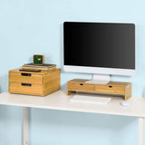 Bamboo Monitor Stand Desk Organizer with 2 Drawers V178-84546