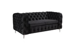 2 Seater Sofa Classic Button Tufted Lounge in Black Velvet Fabric with Metal Legs V43-SOF-JAQS2SBL