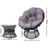 Gardeon Outdoor Lounge Setting Furniture Wicker Papasan Chairs Table Patio Black ODF-PAPASAN-TBCHX2-BK