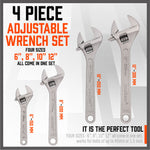 4Pc Adjustable Wrench Set Heavy Duty Shifter Spanner Wide Open Jaw 6"/8"/10"/12" V465-96046-AU-5