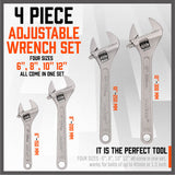 4Pc Adjustable Wrench Set Heavy Duty Shifter Spanner Wide Open Jaw 6"/8"/10"/12" V465-96046-AU-5