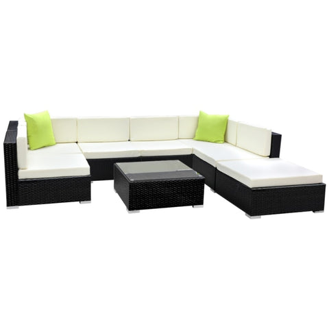 Gardeon 8-Piece Outdoor Sofa Set Wicker Couch Lounge Setting Cover FF-SOFA-BK-8PC-ABE