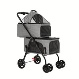 i.Pet Pet Stroller 2-tier Dog Pram Large Cat Carrier Travel Pushchair Foldable PET-STROLLER-2T-SLGR