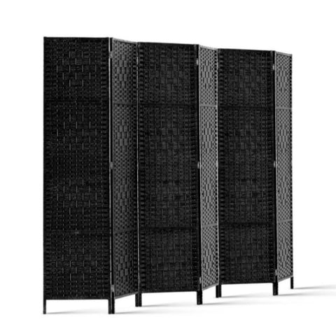 Artiss 6 Panel Room Divider Screen 245x170cm Woven Black RD-C-8001-6P-BK