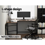 Artiss Computer Desk L-Shape CPU Stand Brown 147CM MET-DESK-L-003-BR