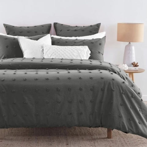 Tufted Dot Jacquard Super King Size Grey Duvet Quilt Cover Set V493-JO-06-SK