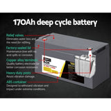 Giantz AGM Deep Cycle Battery 12V 170Ah Box Portable Solar Caravan Camping BATTERY-C-AGM-170